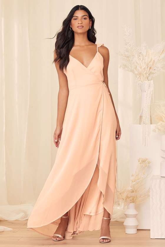 Lovely Blush Pink Dress - Wrap Dress - Maxi Dress - Ruffle Dress - Lulus